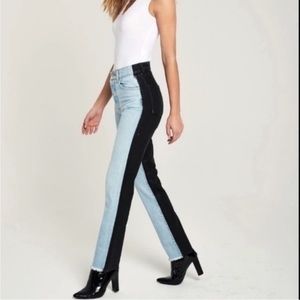 REVICE Two-Tone Straight Leg Jeans in Light Blue and Black